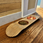 Handmade Elevated Skateboard Cat Feeding Station – Baltic Birch & Rose Gold Bowls