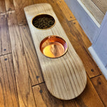 Handmade Elevated Skateboard Cat Feeding Station – Baltic Birch & Rose Gold Bowls