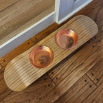Handmade Elevated Skateboard Cat Feeding Station – Baltic Birch & Rose Gold Bowls