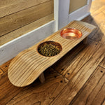 Handmade Elevated Skateboard Dog Feeding Station – Baltic Birch & Rose Gold Bowls